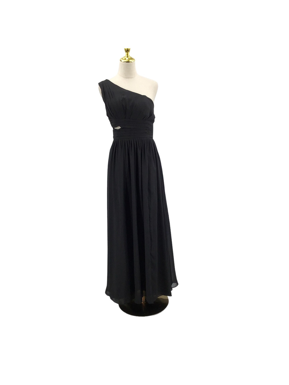 FORMAL SZ S black pleated asymmetrical cutout maxi party dress NEW 0B4